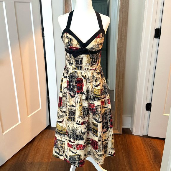 David Meister Cityscape Printed Halter Dress (Size 4) - Picture 1 of 7